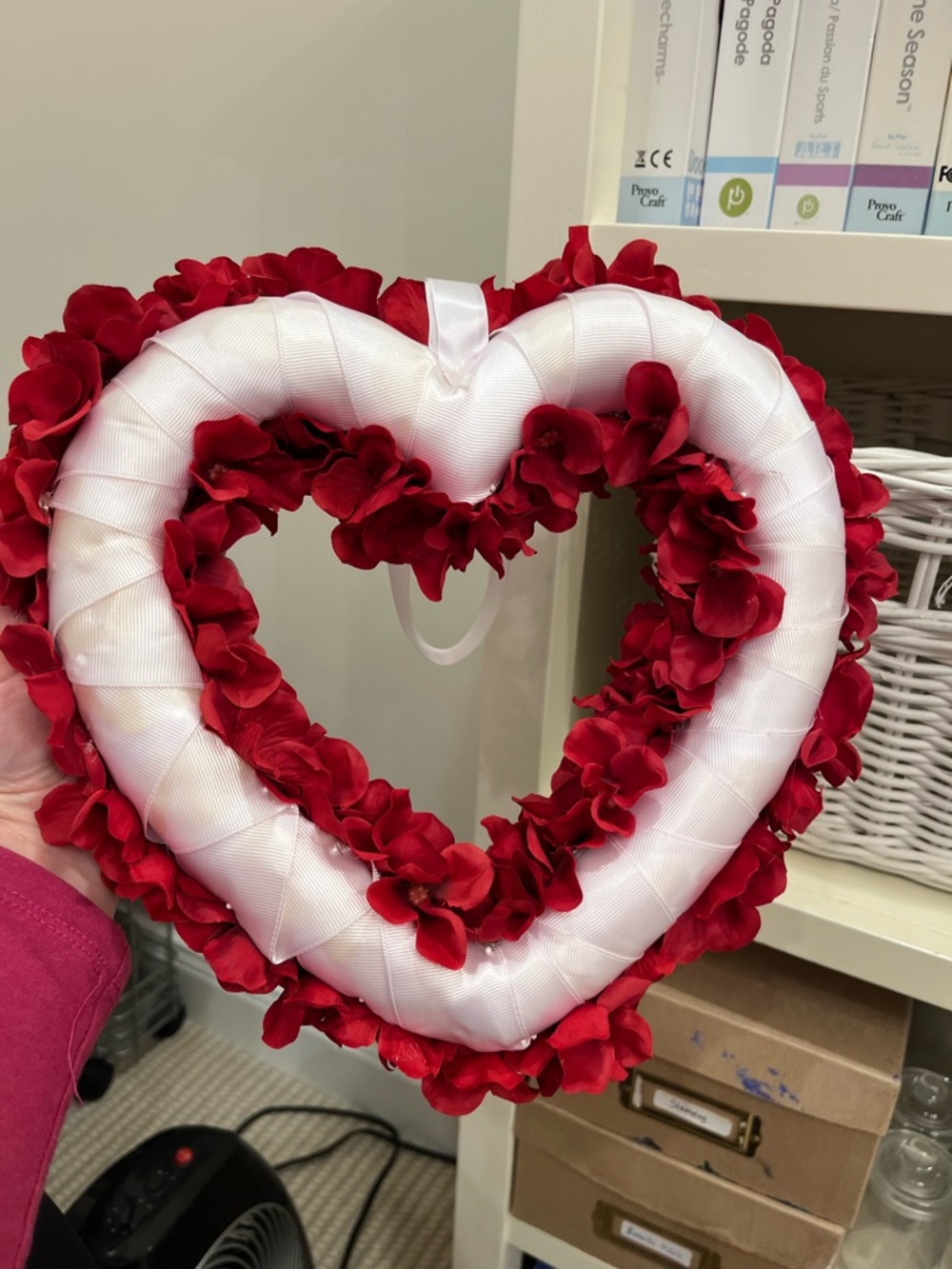Red Heart Floral Wreath with Ribbon Hanger - Picture 4 of 4